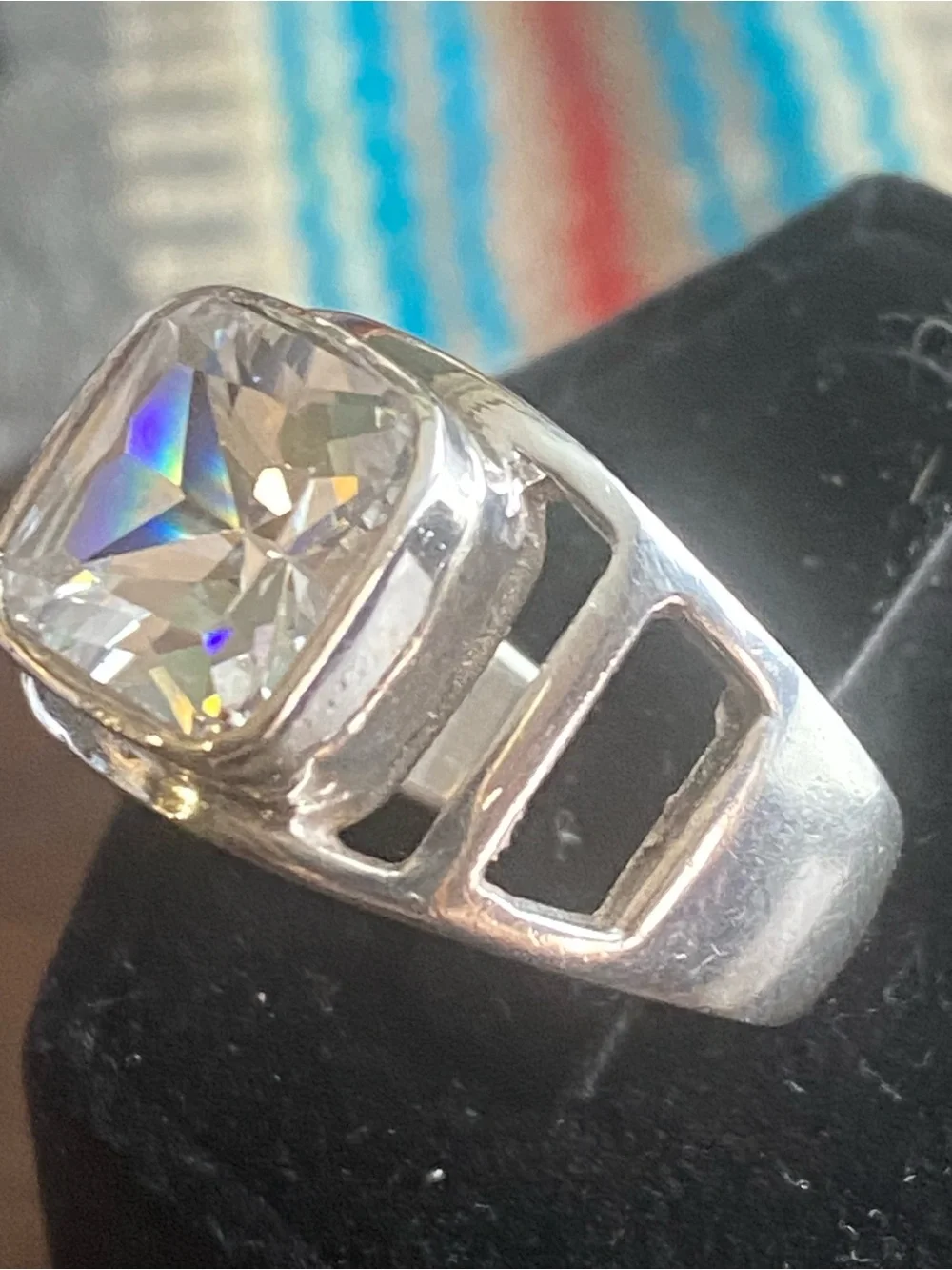 Sterling Silver 925 Faceted Crystal Men’s Ring Modern Geometric Design - Picture 3 of 5